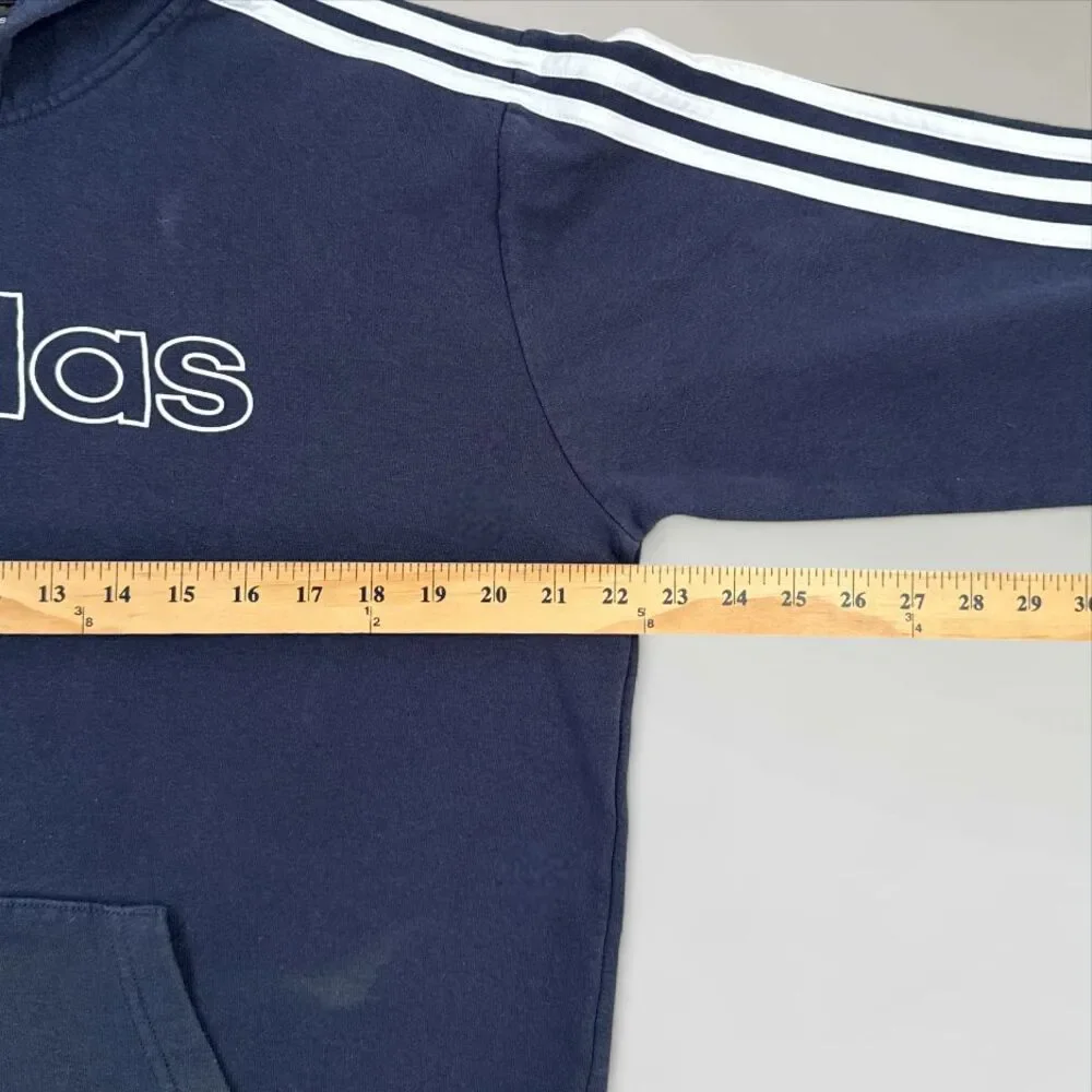 Adidas Mens Hooded Sweatshirt Blue Pullover Hoodie 3 Stripe Size Med